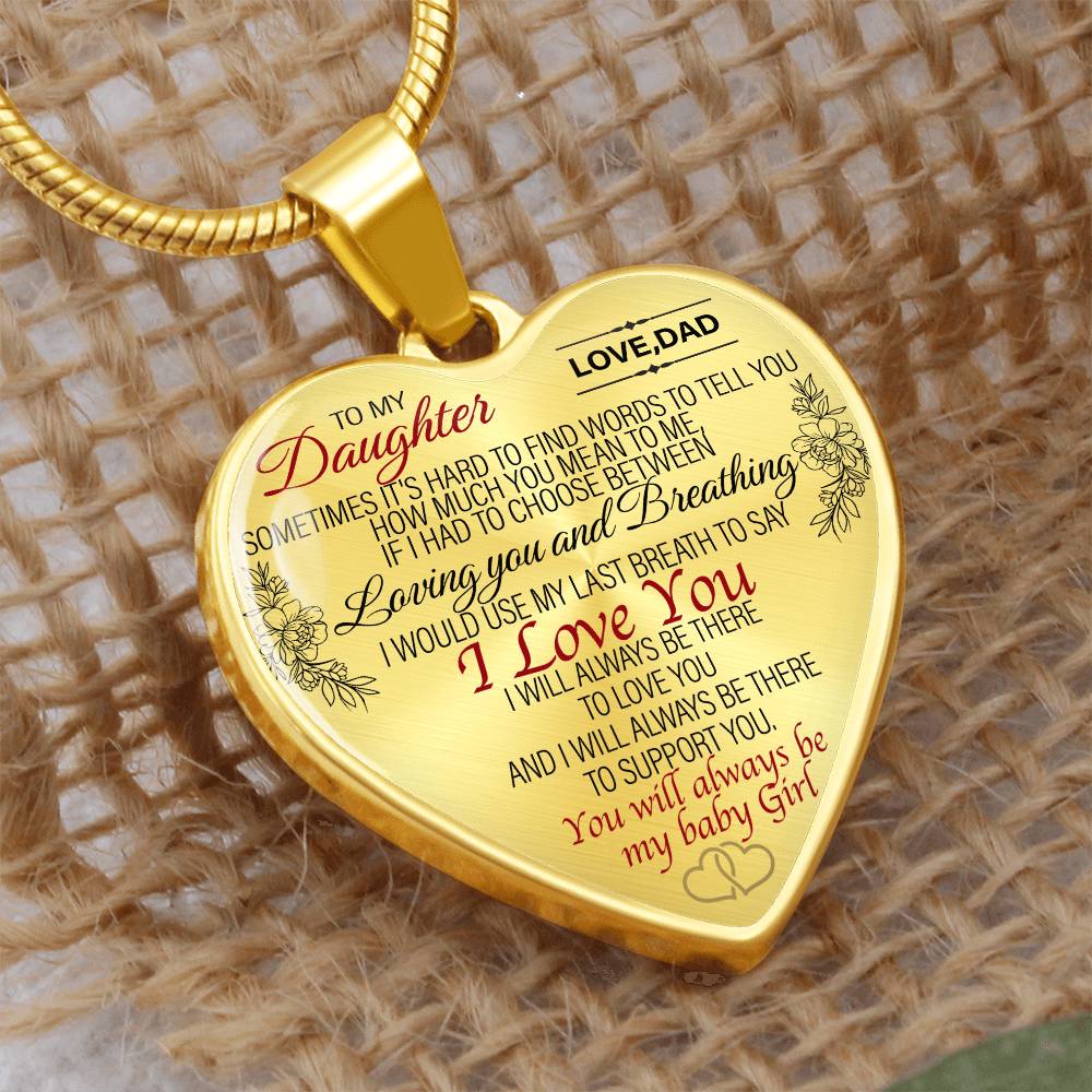 To My Daughter, I Love you Personalized Heart Necklace, Love Dad