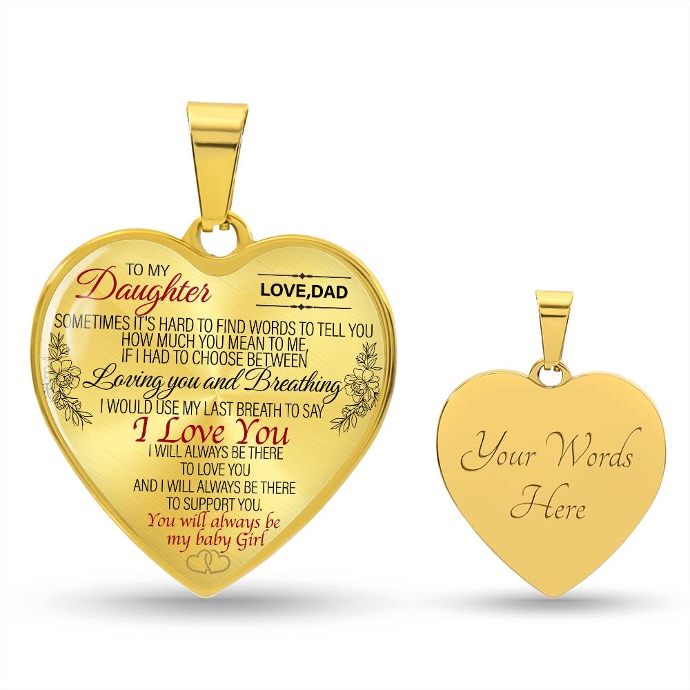 To My Daughter, I Love you Personalized Heart Necklace, Love Dad