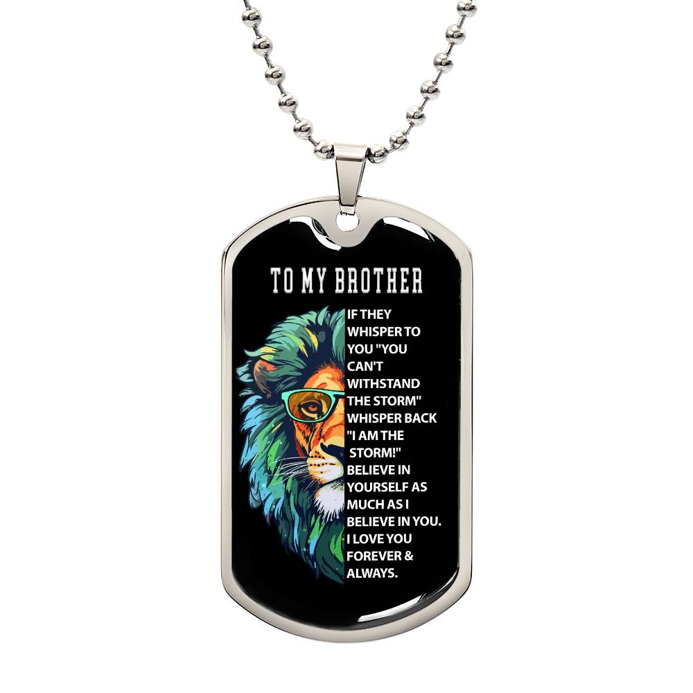 To My Brother, Dog Tag Necklace Lion Edition