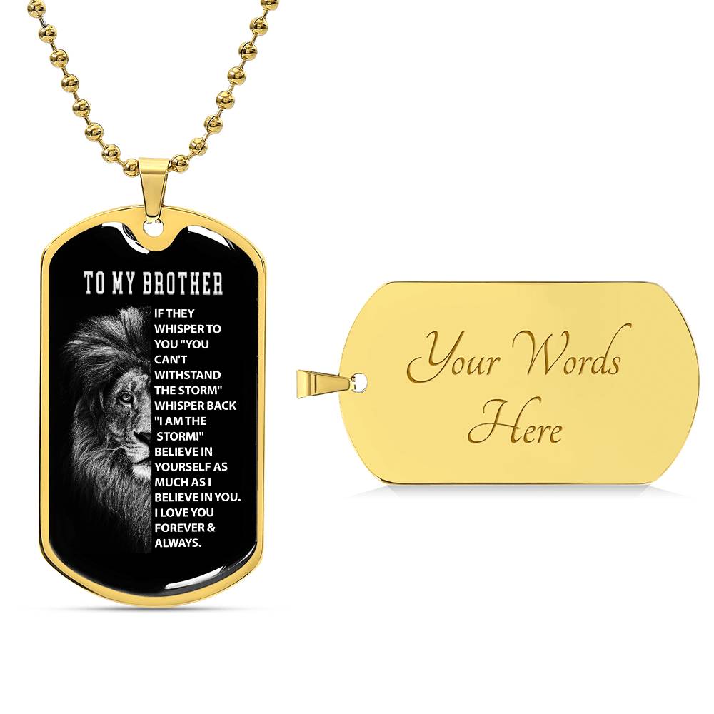 To My Brother, Lion Dog Tag Necklace