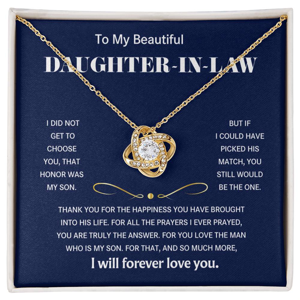 To My Beautiful Daughter In Law; Love Knot Necklace