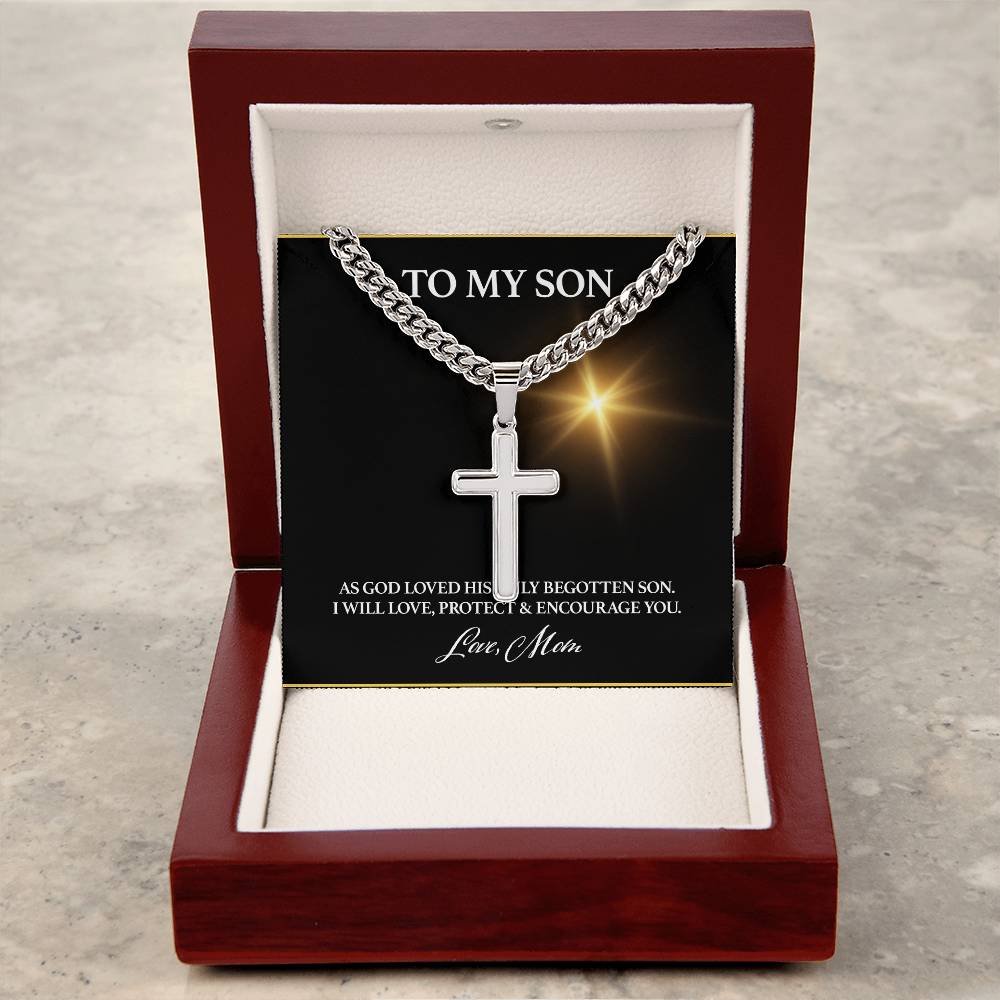 To My Son, As God Loved, Cuban Chain with Artisan Cross Necklace