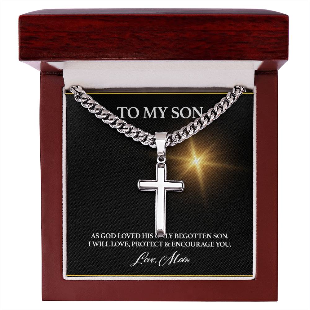 To My Son, As God Loved, Cuban Chain with Artisan Cross Necklace